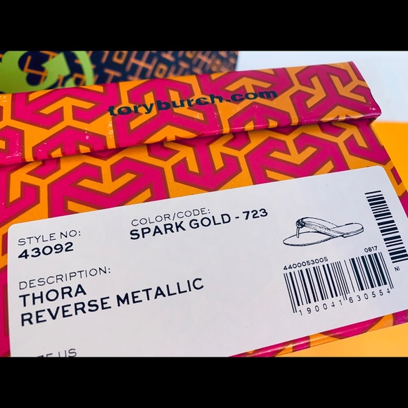 NIB TORY BURCH THORA LEATHER SANDALS SPARK GOLD - Picture 3 of 7